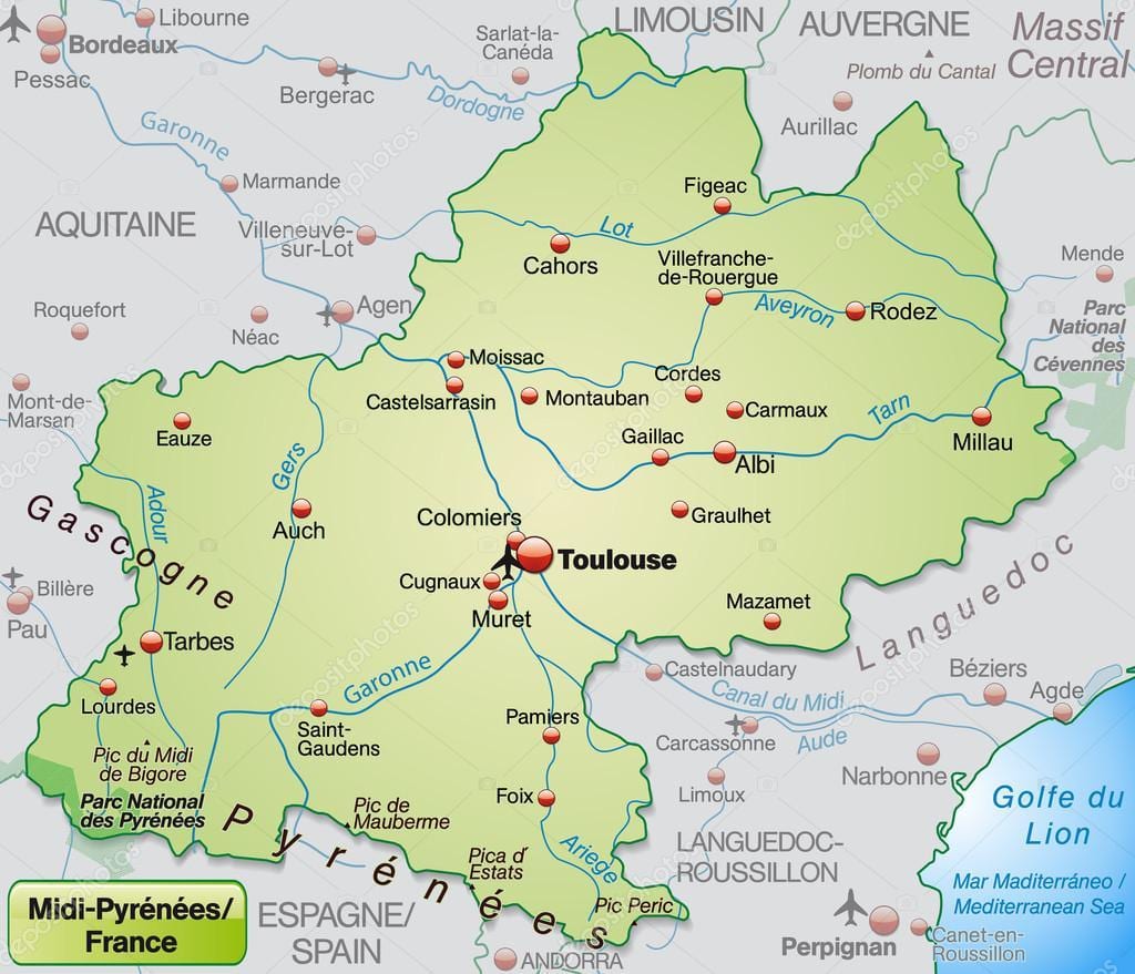 Toulouse regionu mapu
