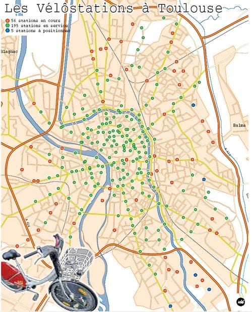 mapa Toulouse bicikl
