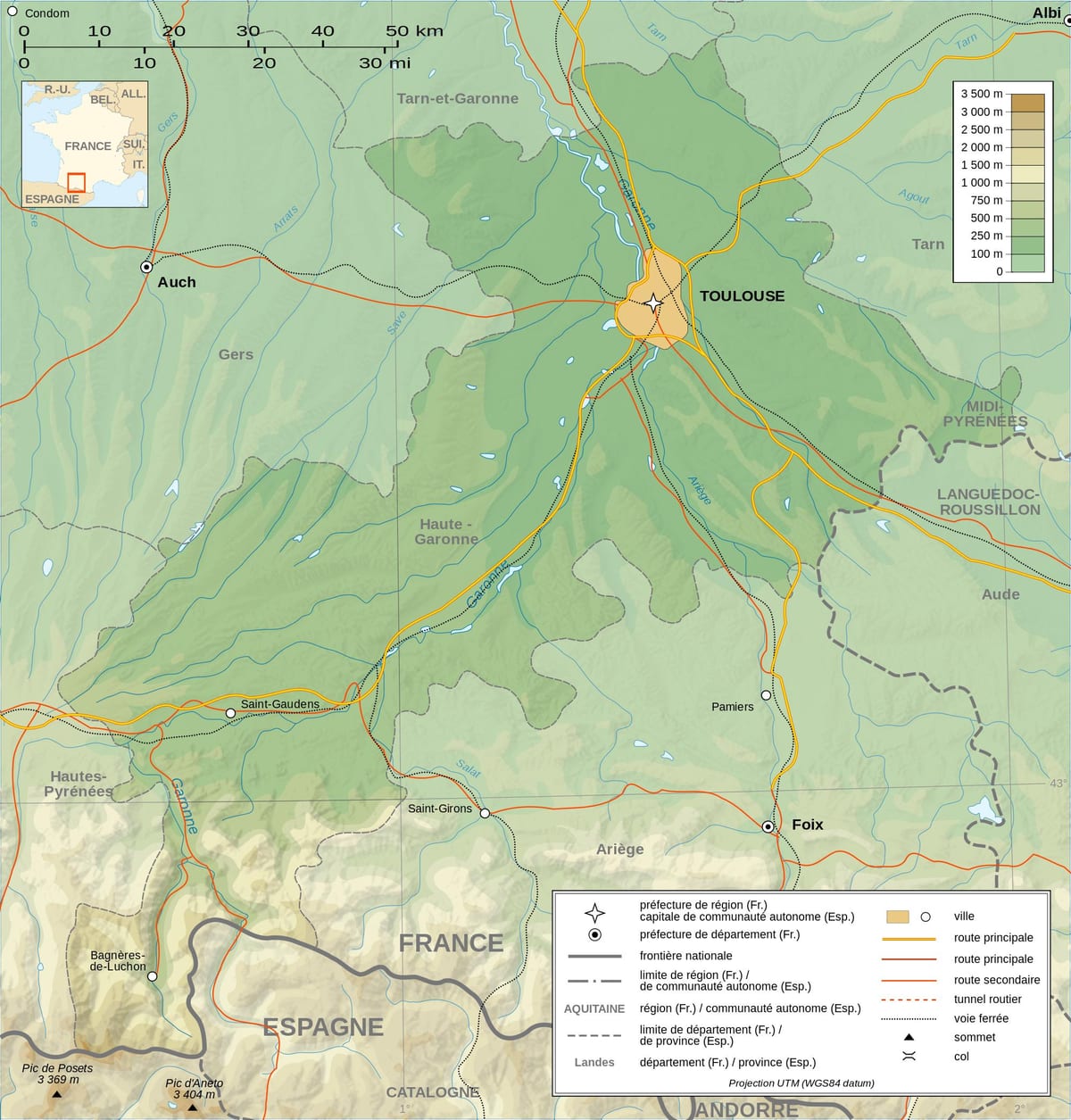 topografska mapa Toulouse